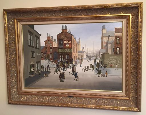Image for Two Peneth of Chips and a Fish Large street scene with rows of terraced Houses ORIGINAL BRAAQ PAINTING