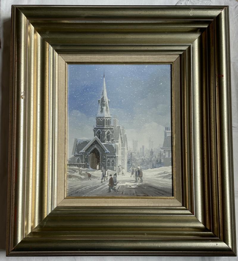 Image for Winter Christmas Town scene Original Oil Painting
