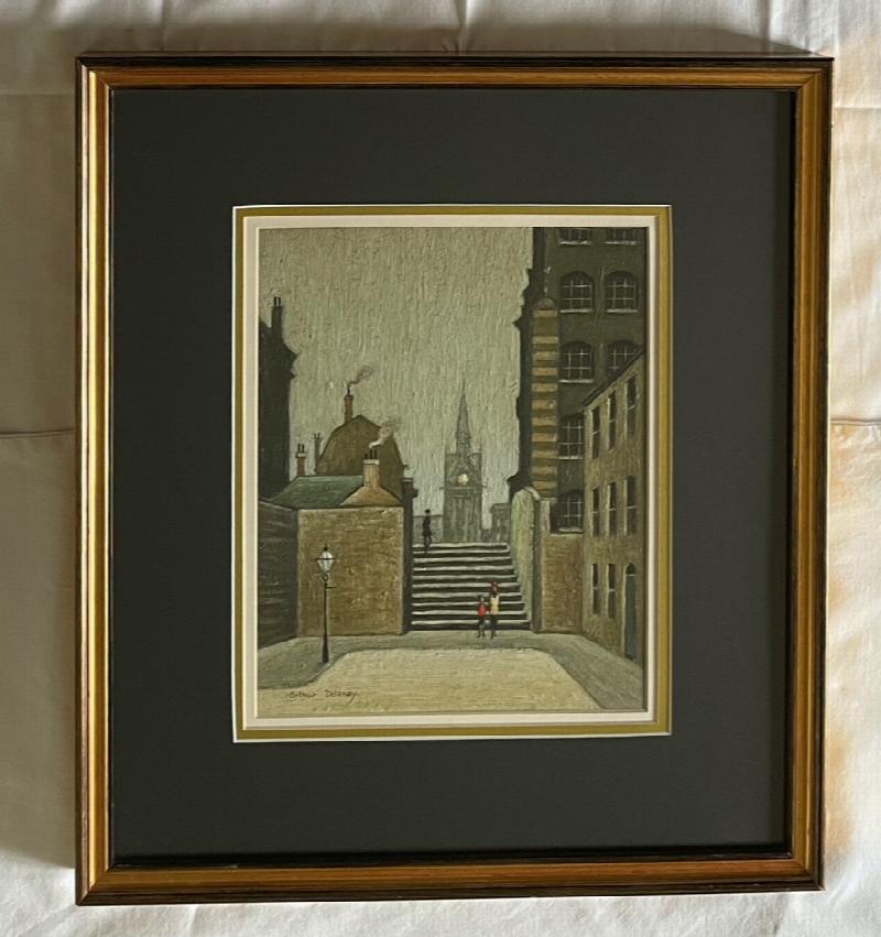 Image for Dawn Street, Ancoats, Manchester with Lowry Figures and buildings ORIGINAL OIL PAINTING
