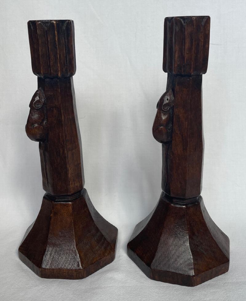 Image for Mouseman Very Early 1930s Oak Candlesticks