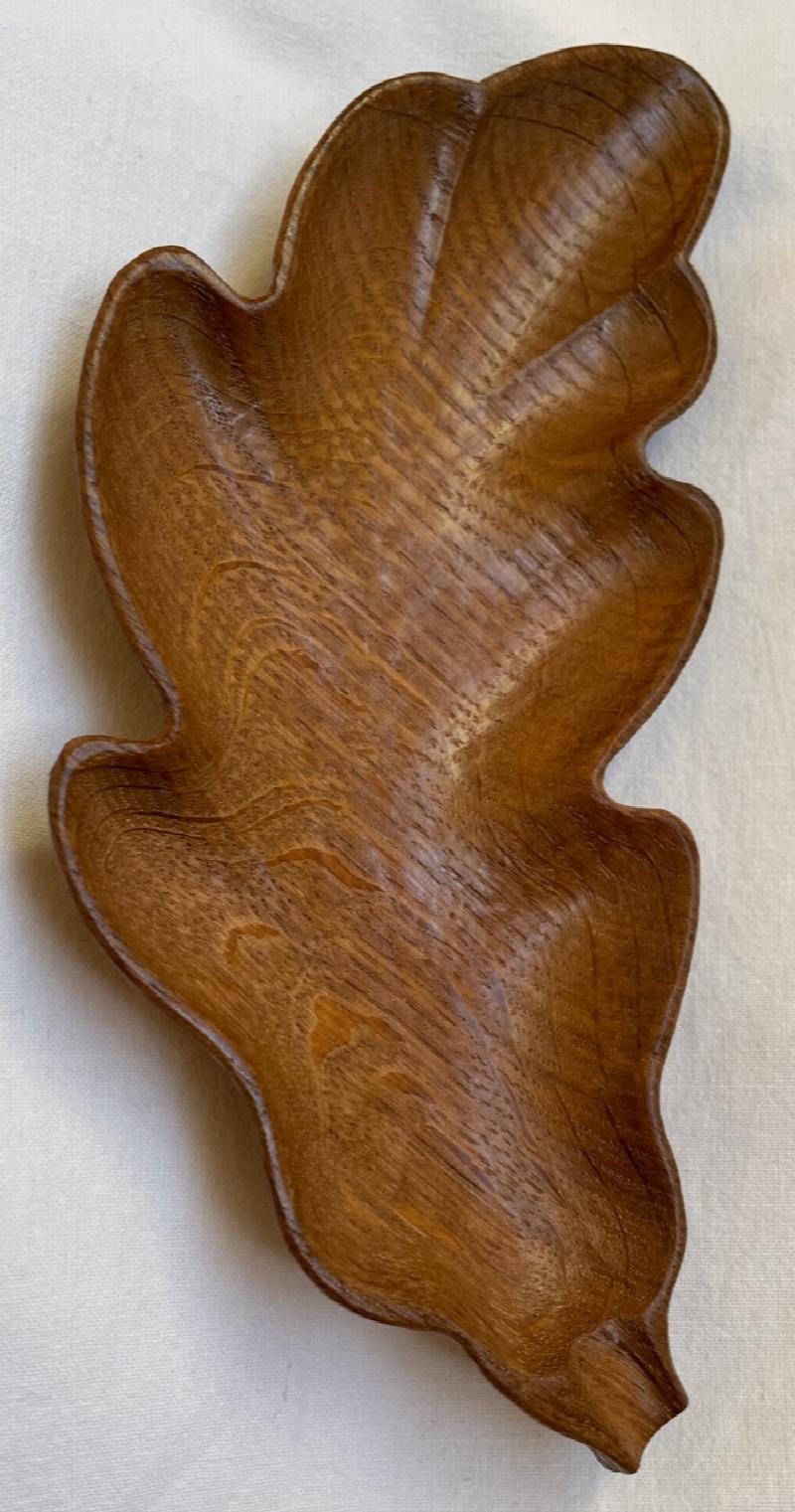 Image for Mouseman Craftsman Stan Dodds Oak Leaf Dish Woodpeckerman